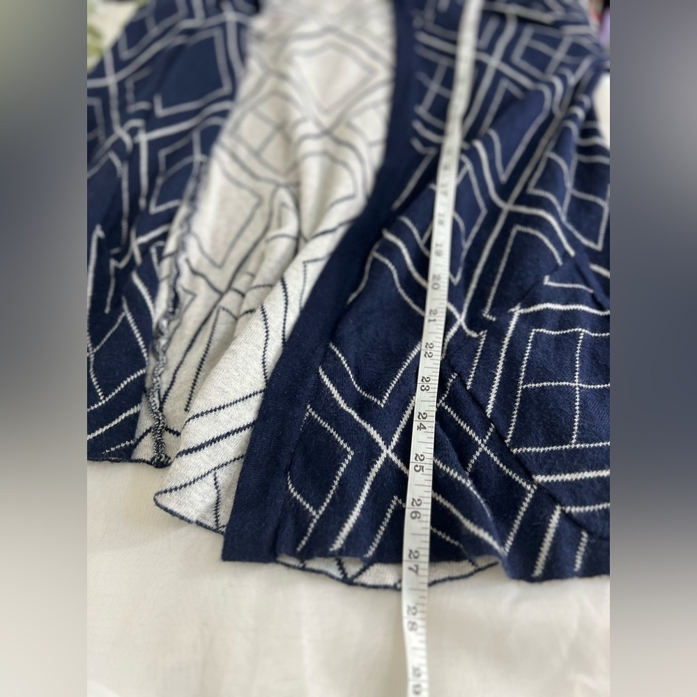 Belldini Cardigan Size S Hood Open Front Cardigan Blue White Geometric Nordic - Picture 6 of 11